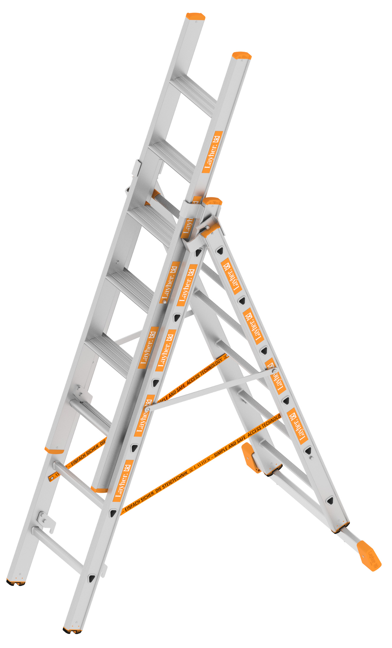 Layher Allzweckleiter Alu 3-teilig 3x6 Stufen-Sprossen Kombination Multifunktionsleiter mit Traverse | Oberleiter mit Stufen (LS-1041.006) Bild-01