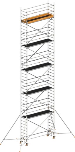Fahrgerüst Layher Uni Standard P2 hawego 1411130 mit Stützen und Telegeländer - Arbeitshöhe 12,20 m fahrbares Gerüst mit Diagonal-Optimierung - Rollgerüst Sicherheitsaufbau P2 mit Gerüststützen (LS-1411130-H) Bild-01