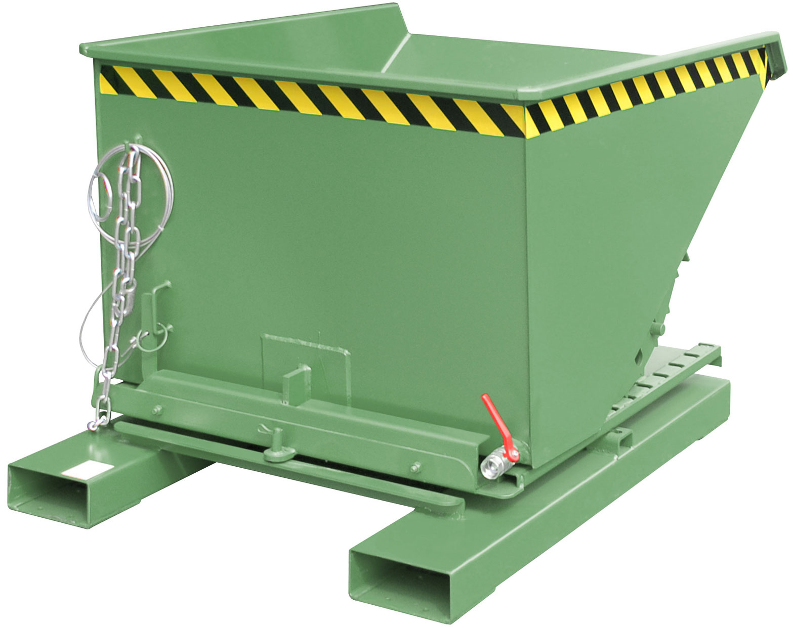 Bauer Abrollkipper S3S-600 - RAL 6011 Kippmulde 600 Liter mit 3-seitiger Kippfunktion und Ablasshahn für Stapler - Schuttmulde resedagrün pulverbeschichtet (BA-4498-73-0000-4) Bild-01