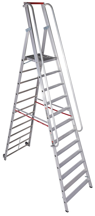 euroline Stufenstehleiter PREMIUM Alu mit großer Plattform 12 Stufen