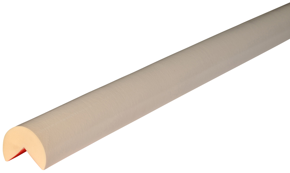 Knuffi Eckschutzprofil Typ A+ Ø 60 mm weiß PU - 1,00 m Standard Warnschutz Profil Rundprofil mit Winkelaussparung aus Polyurethan - Eckprofil einfarbig mit selbstklebenden Kanten (SM-PA-11310) Bild-01