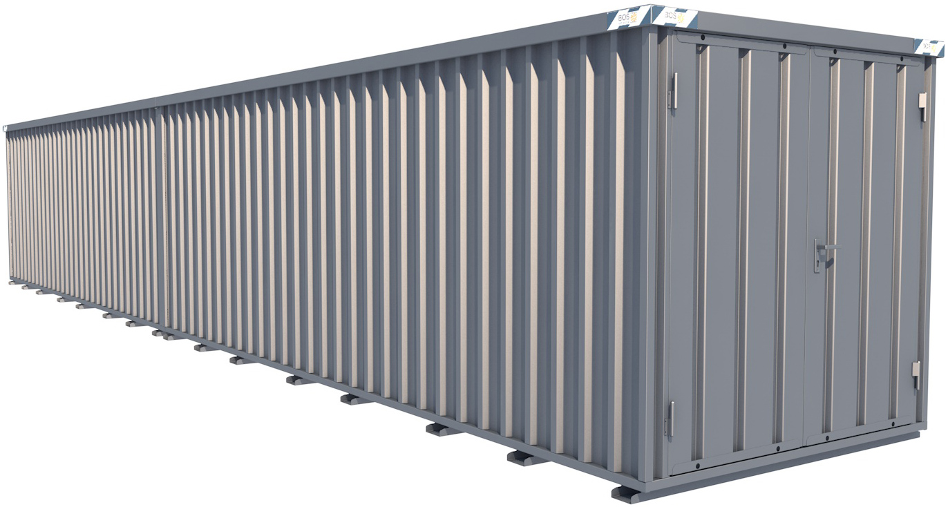 BOS Container Combination 12200 x 2100 x 2100 mm - 2-flügelige Tür auf 2 m Seite Lagercontainer mit Tür 1750 x 1890 mm - Materialcontainer 12x2 m Serie SCC2100+ unmontiert (BOS-SCC2100-12x2-SZ) Bild-01