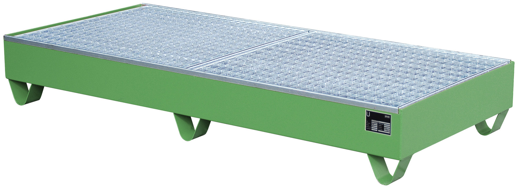 Bauer Auffangwanne Stahl Serie 2050|2051 - RAL 6011 Gefahrstoffwanne resedagrün pulverbeschichtet mit Gitterrost - Stahlwanne mit 202 Liter Auffangvolumen (BA-4471-72-0000-4) Bild-01