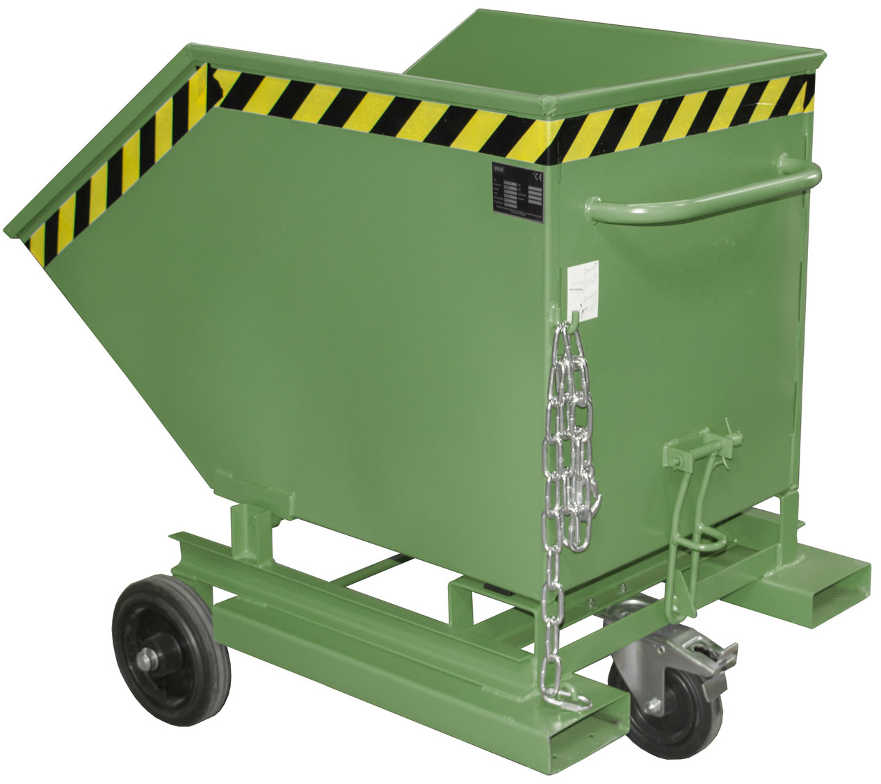Bauer Kastenwagen KW-ET-400 - RAL 6011 Kippmulde 400 Liter für Stapler mit Lenkrollen - Schuttmulde resedagrün pulverbeschichtet (BA-4438-04-0000-4) Bild-01