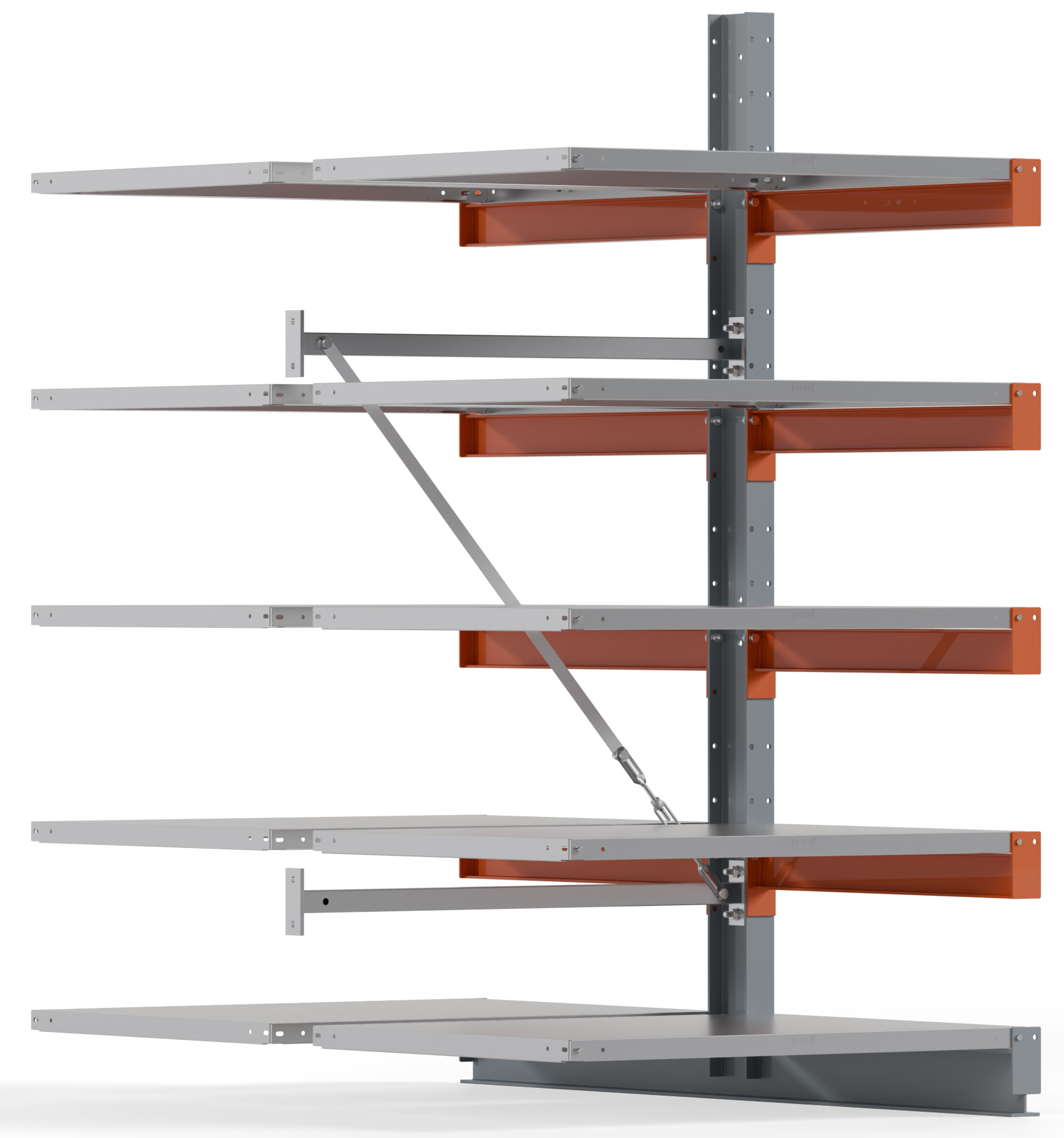 Regalwerk KARL BASIC 1350 Kragarmregal Stahlboden doppelseitig Anbaufeld 2000 x 1000 x 800 mm Lagerregal mit Kragarmlast 550 kg | Ständerlast 1350 kg - 2x5 Ebenen mit Fachböden | Kragarme frei verstellbar (RW-B6-54111-80) Bild-01