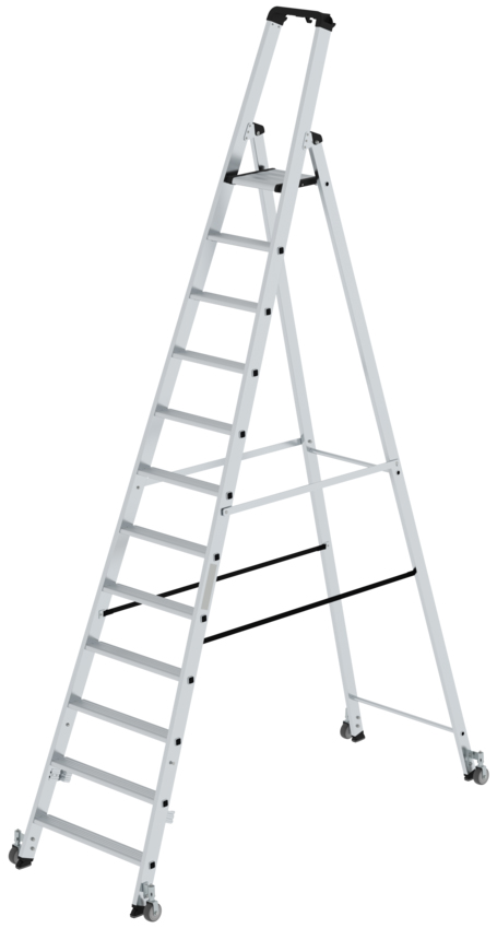 Günzburger Stehleiter Alu mit Rollen 12 Stufen Aluleiter einseitig begehbar mit Rollen (GB-41112) Bild-01