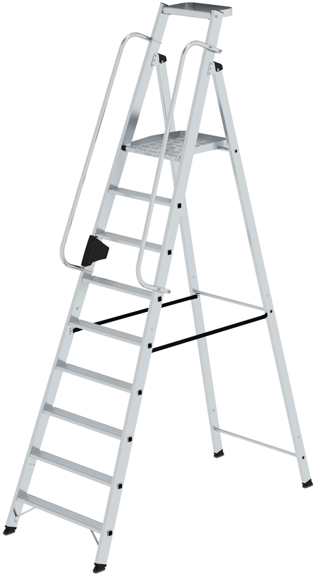 Günzburger Stehleiter mit großer Plattform Alu 9 Stufen Leiter mit Ablageschale - einseitig begehbar (GB-50089) Bild-01