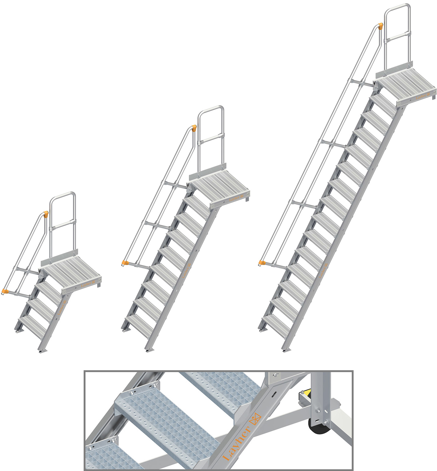 Layher Plattformtreppe 60° SG - 600 mm breit - mit einem Handlauf