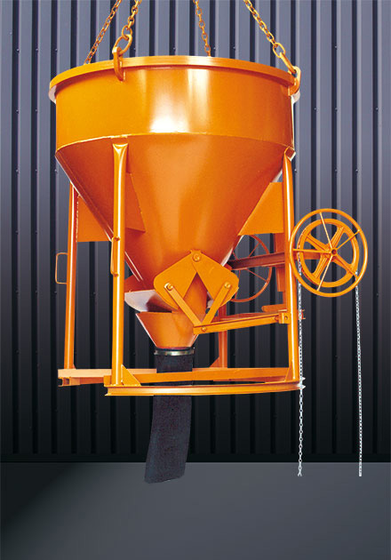 Eichinger Betonsilo 1016KR|1 - 150 Liter Betonkübel rund mit Kettenrad und angeschweißter Kette - zentraler Auslauf mit PVC-Schlauch Ø 200 mm - Betonbombe zylindirsch-konische Form (EI-10160102400000) Bild-01
