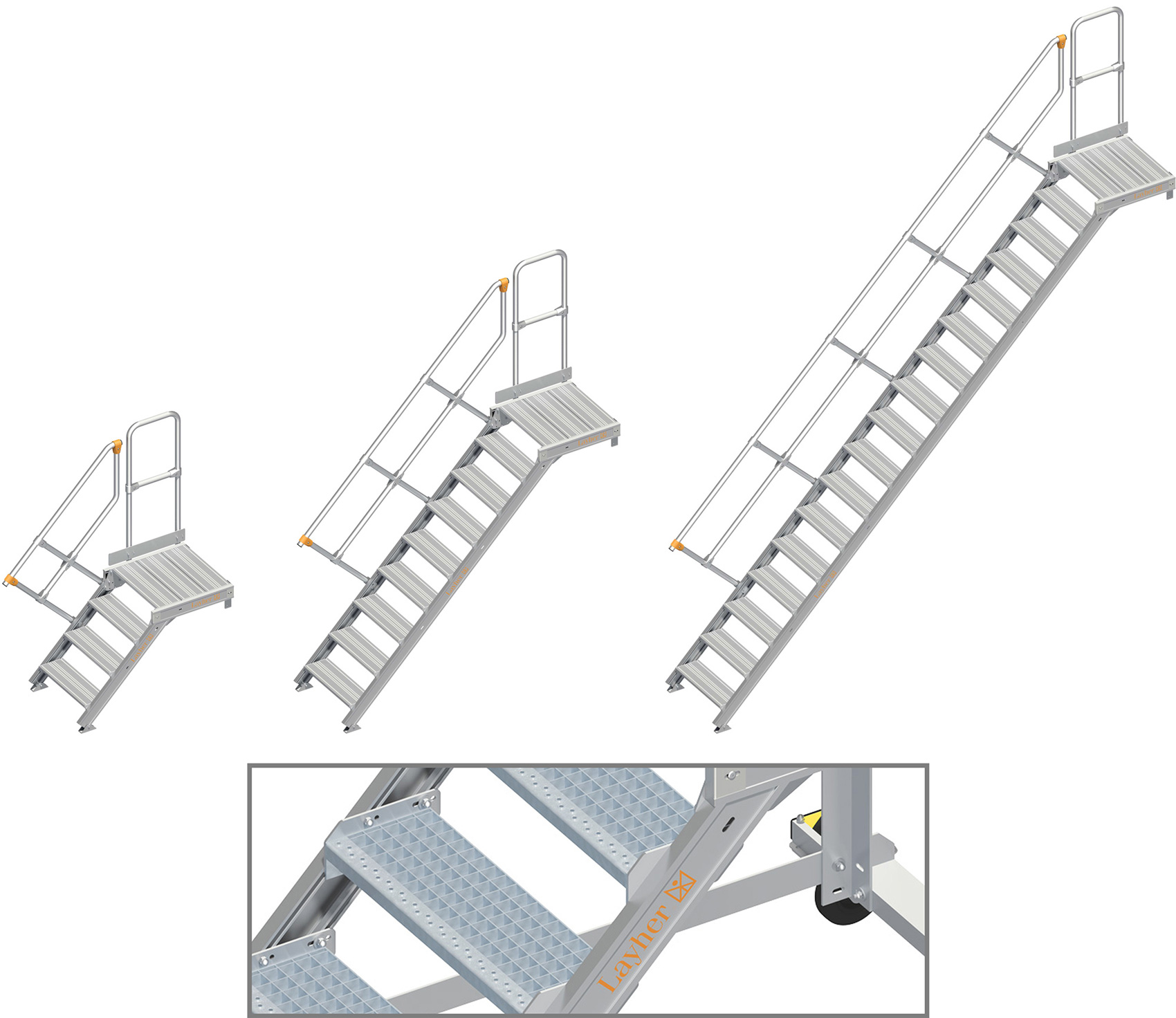 Layher Plattformtreppe 45° SG - 600 mm breit - mit einem Handlauf