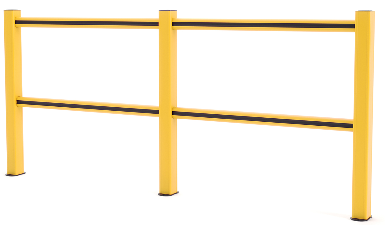 boplan Schutzgeländer HD Light gelb | schwarz - 2500 mm Personenleitsystem aus Kunststoff 2 Felder - 1100 mm Höhe | Extrilene Handlaufsystem RAL 1003 9005 (BP-PPHD-0010-2500YB) Bild-01