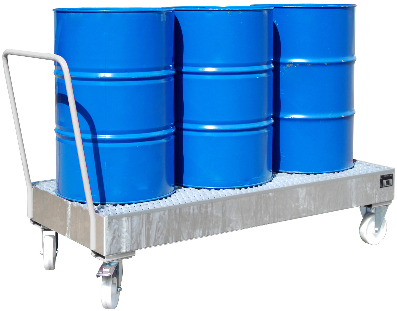 Bauer Auffangwanne fahrbar Stahl Serie 2050SR|2051SR - verzinkt Gefahrstoffwanne mobil verzinkt mit Gitterrost - Stahlwanne für 3 Fässer 200 Liter (BA-4471-95-0000-7) Bild-01