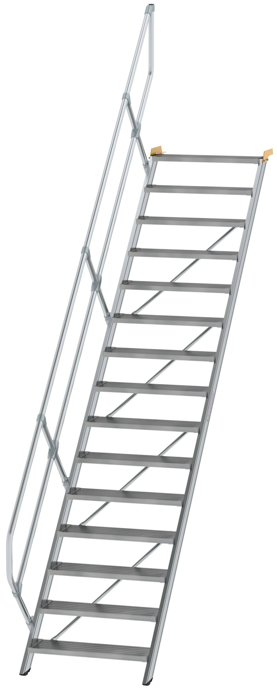 Günzburger Treppe 45° 15 Stufen - 800 mm breit Alutreppe mit einem Handlauf - Stufenausführung Alu geriffelt (GB-600275) Bild-01