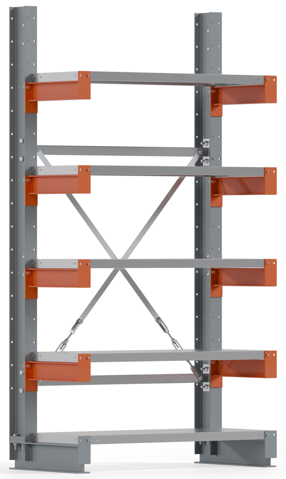 Regalwerk KARL BASIC 2600 Kragarmregal Stahlboden einseitig Grundfeld 2000 x 1000 x 400 mm Lagerregal mit Kragarmlast 1100 kg | Ständerlast 2600 kg - 5 Ebenen mit Fachböden | Kragarme frei verstellbar (RW-B6-54100-40) Bild-01