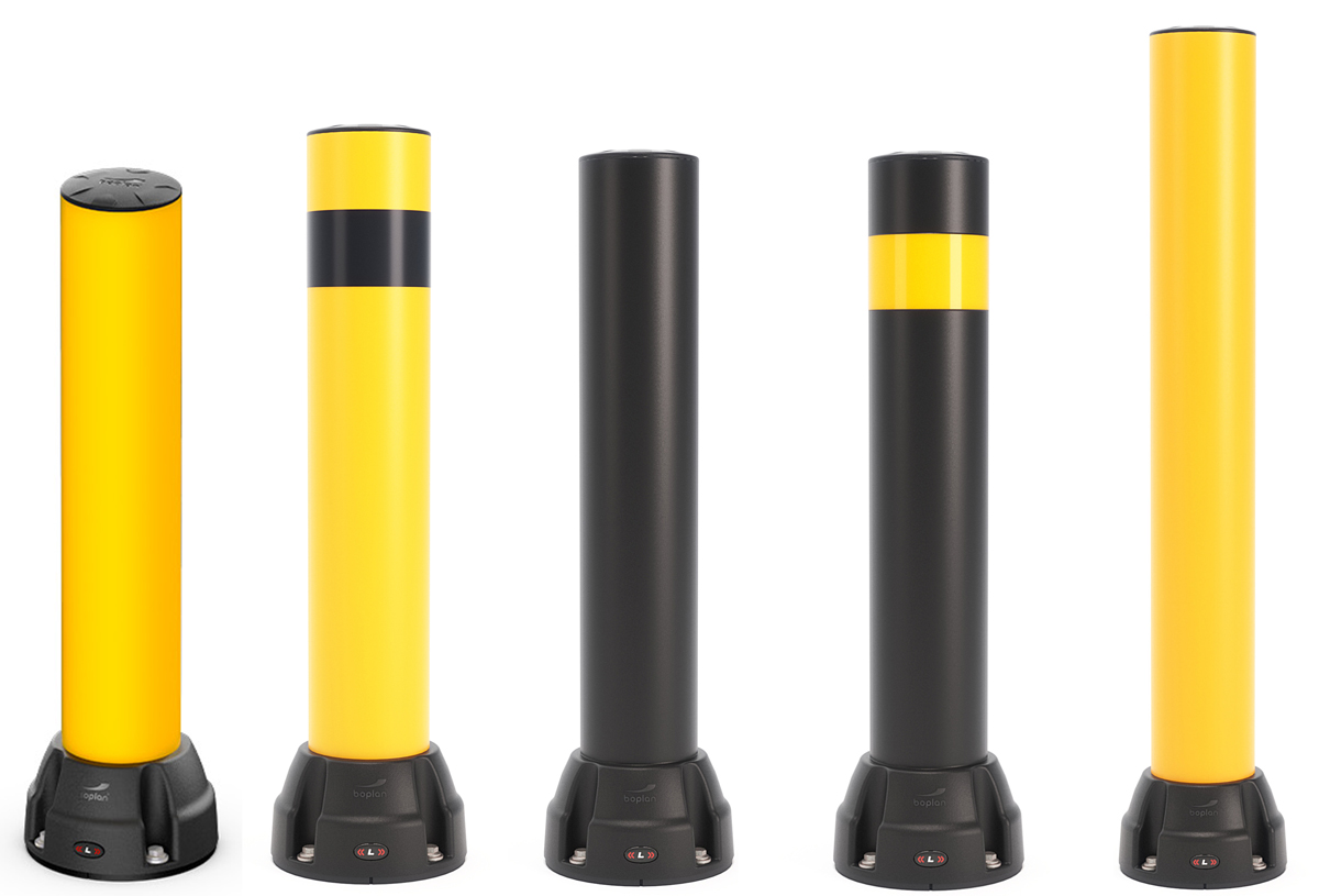 boplan Rammschutzpoller Bollard 125L Ø 125 mm Rundpfosten aus Kunststoff mit Aufprall-Kennzeichnung - Extrilene Anfahrschutz zum aufdübeln (BP-C-PPBO-125L-0750YEZ) Bild-01