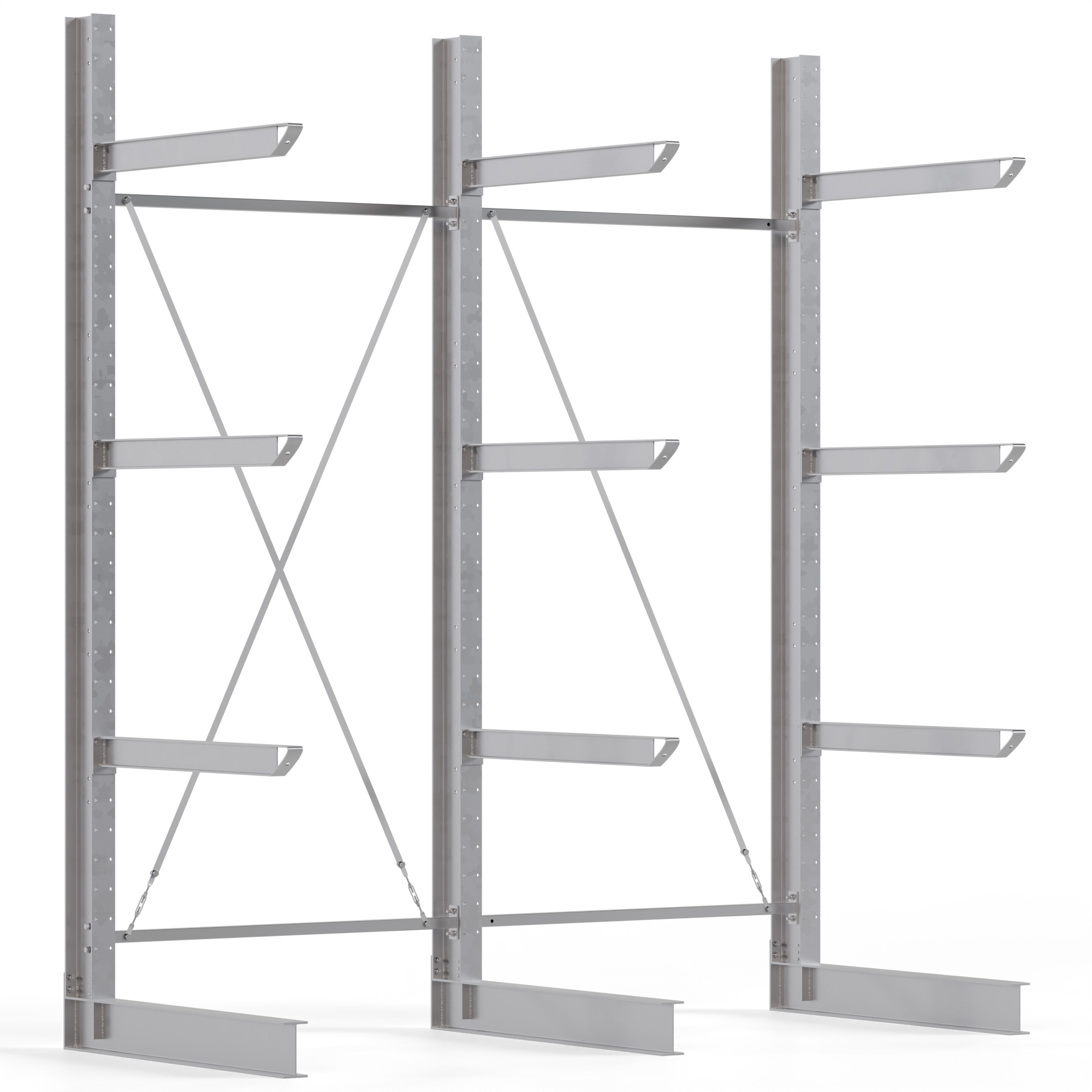 Regalwerk KARL HEAVY 2700 Kragarmregal einseitig Komplettset 3500 x 3060 x 1380 mm Schwerlastregal verzinkt 2 Felder mit Kragarmlast 800 kg | Ständerlast 2700 kg - 4 Ebenen | Kragarme frei verstellbar (RW-B6-70400-12-S1) Bild-01