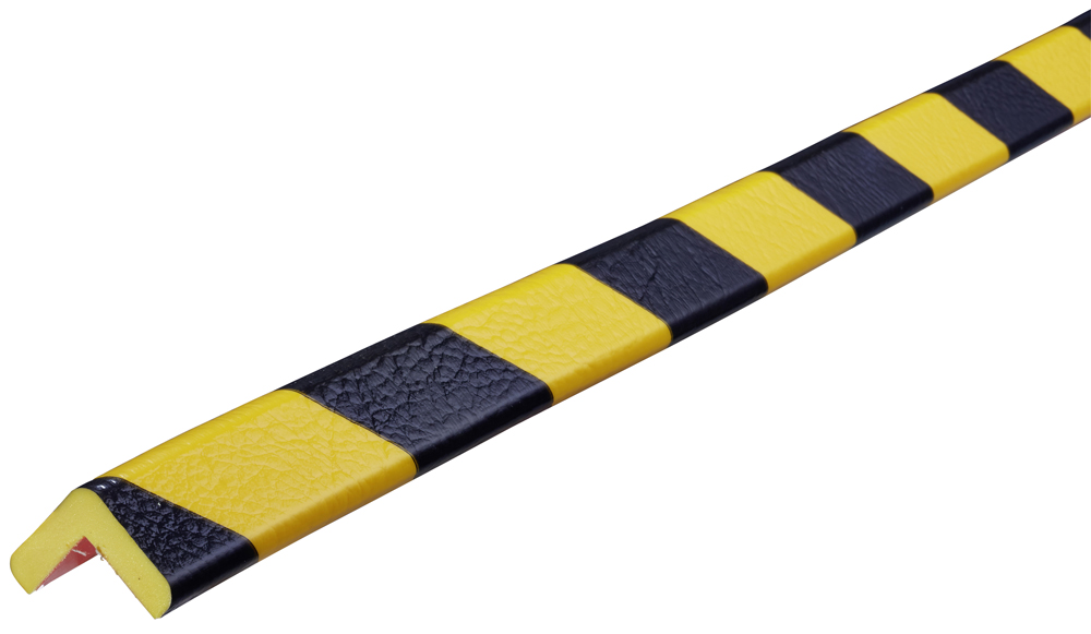 Knuffi Eckschutzprofil Typ E 26 x 26 mm gelb | schwarz PU - 5,00 m Standard Warnschutz Profil L-Winkel aus Polyurethan - Eckprofil gestreift mit selbstklebenden Kanten (SM-PE-10024) Bild-01