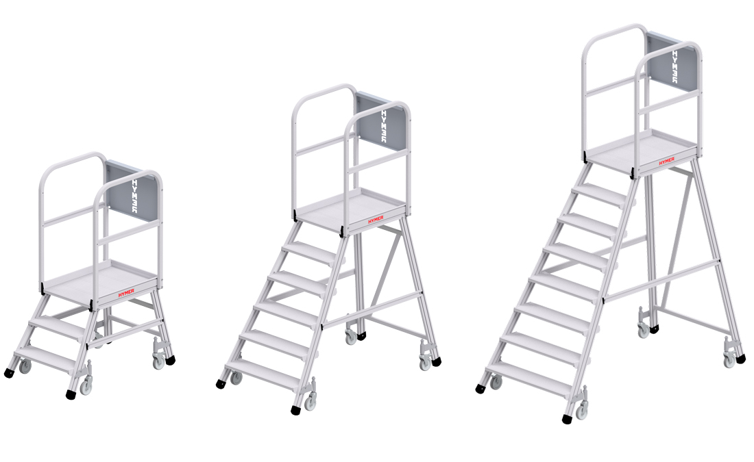 Hymer Podesttreppe fahrbar 3 - 8 Stufen Treppe nach DIN EN 131-7 - mit Umlaufgeländer (HY-C-618803) Bild-01