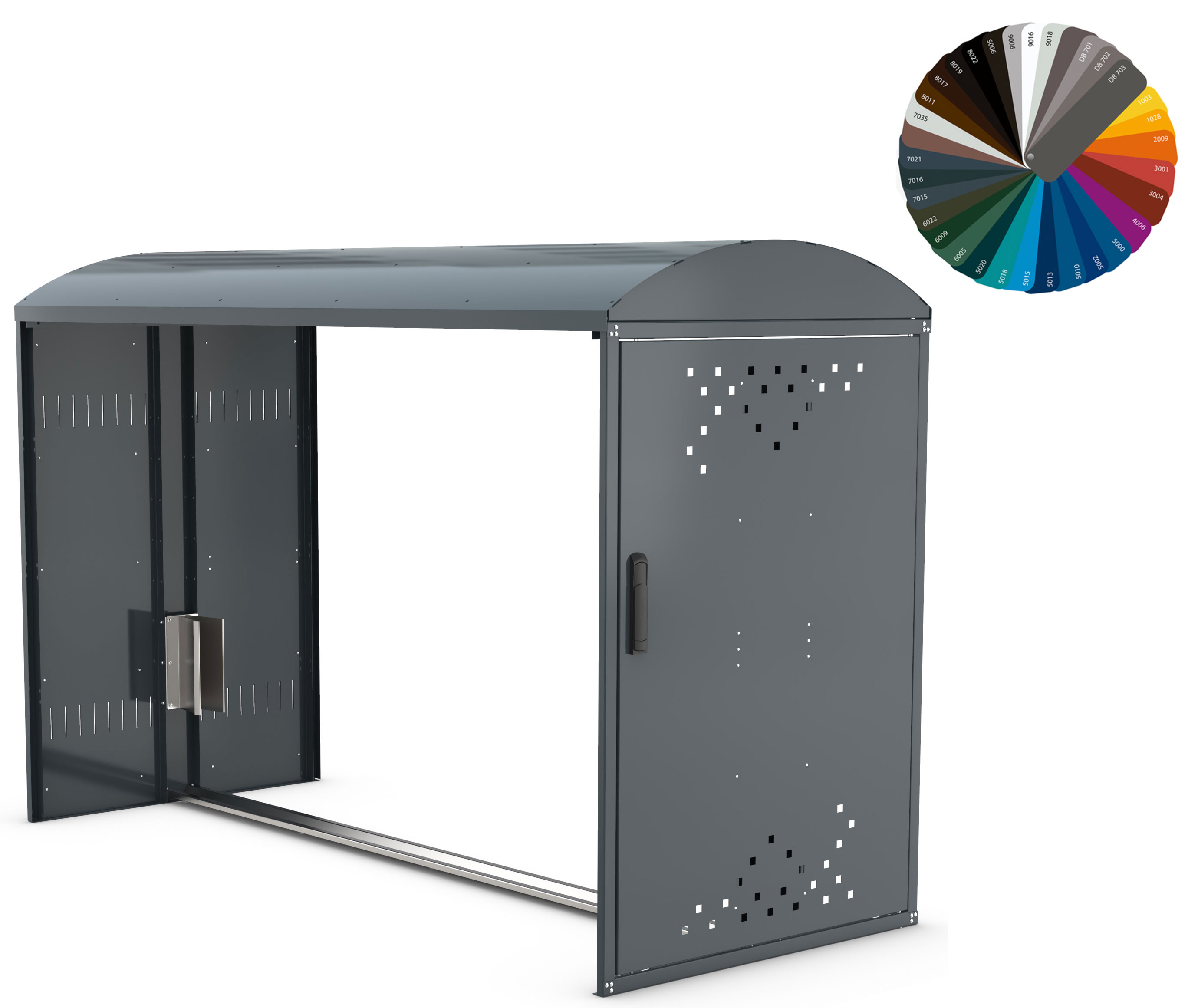 WSM Fahrradgarage BikeBox 1 B - Anbaueinheit ohne Seitenwand - RAL nach Wahl Fahrradbox Anbauelement mit Einstellschiene - pulverbeschichtet RAL-Farbton nach Wahl - Stahlbox mit Tür und Zylinderschloss (WSM-122000027) Bild-01