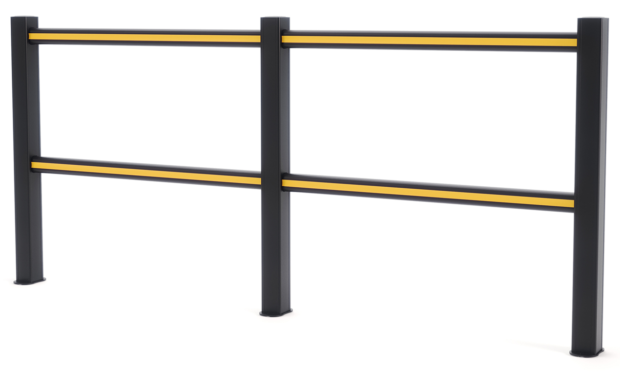 boplan Schutzgeländer HD Light schwarz | gelb - 2500 mm Personenleitsystem aus Kunststoff 2 Felder - 1100 mm Höhe | Extrilene Handlaufsystem RAL 9005 1003 (BP-PPHD-0010-2500BY) Bild-01