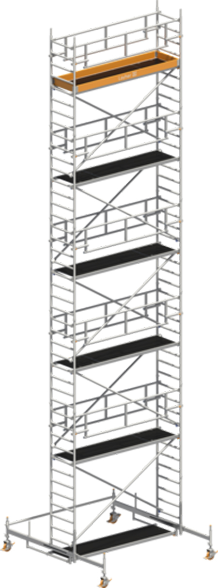 Fahrgerüst Layher Uni Standard P2 SAFETY Plus hawego 1421110 - Arbeitshöhe 12,38 m fahrbares Gerüst mit Sicherheits-Doppelgeländern und Diagonal-Optimierung - Rollgerüst Sicherheitsaufbau P2 mit verstellbaren Fahrbalken (LS-1421110-H) Bild-01