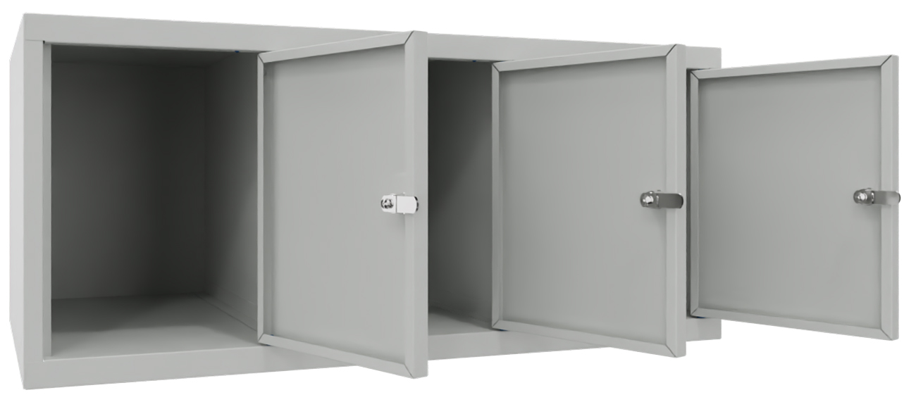 Pavoy Spind Aufsatz 395 x 900 x 500 mm - 3 Abteile mit Drehriegel - RAL 7035 Garderobenschrank Aufsatz Stahl Fachbreite 300 mm - Korpus lichtgrau | Türen lichtgrau (PA-63268-313-002-735) Bild-01