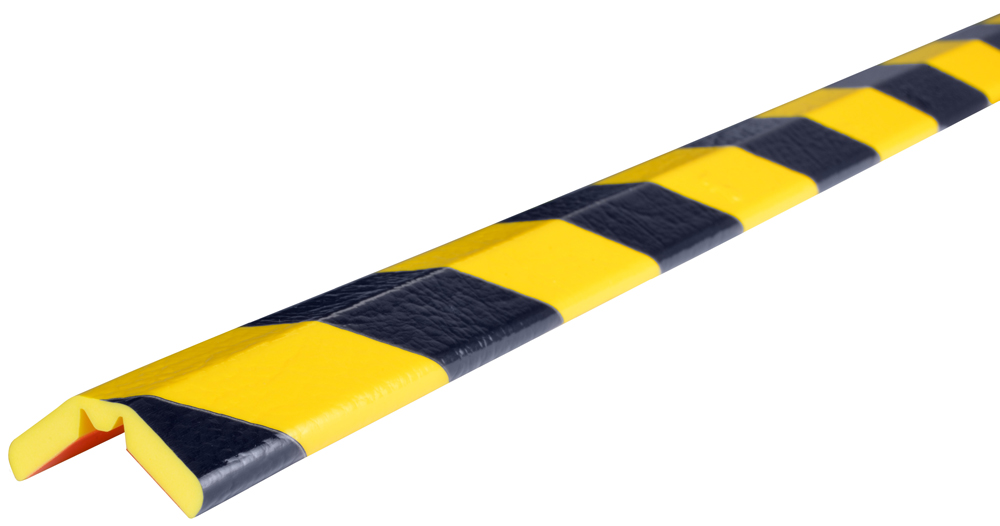 Knuffi Eckschutzprofil Typ W 14 x 26 mm gelb | schwarz PU - 5,00 m Standard Warnschutz Profil U-Form gefaltet aus Polyurethan - Eckprofil gestreift mit selbstklebenden Kanten (SM-PW-3100) Bild-01