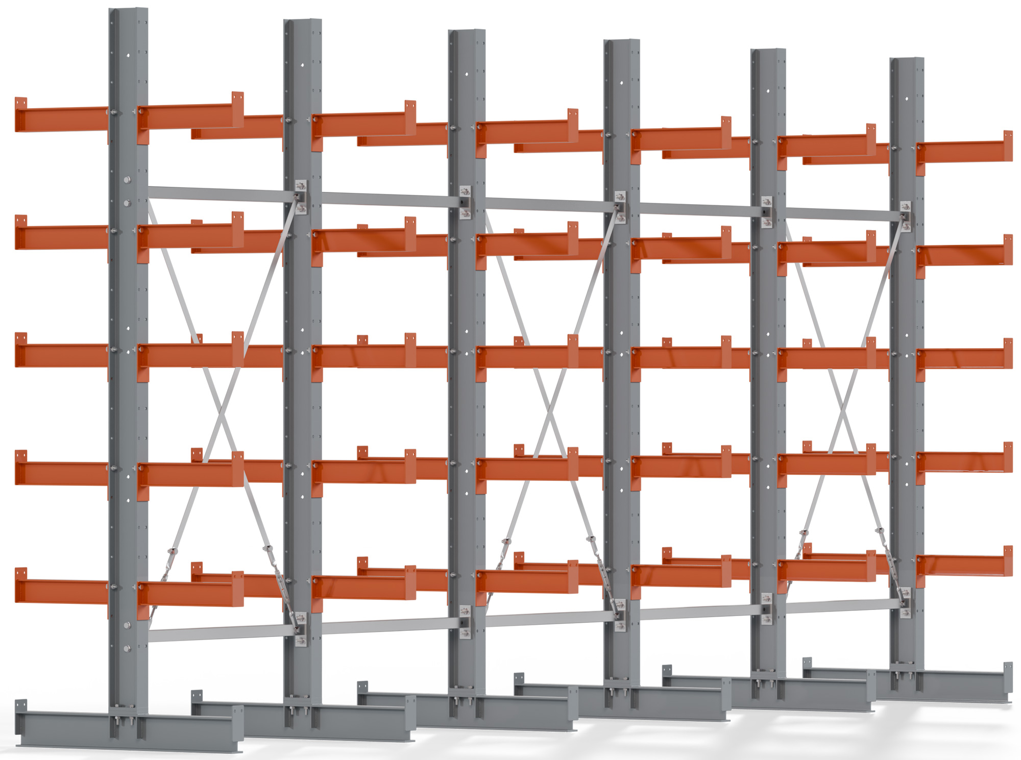 Regalwerk KARL BASIC 2500 Kragarmregal doppelseitig Komplettset 2500 x 5000 x 400 mm Lagerregal 5 Felder mit Kragarmlast 1100 kg | Ständerlast 2500 kg - 2x6 Ebenen | Kragarme frei verstellbar (RW-B6-50210-40-S4) Bild-01