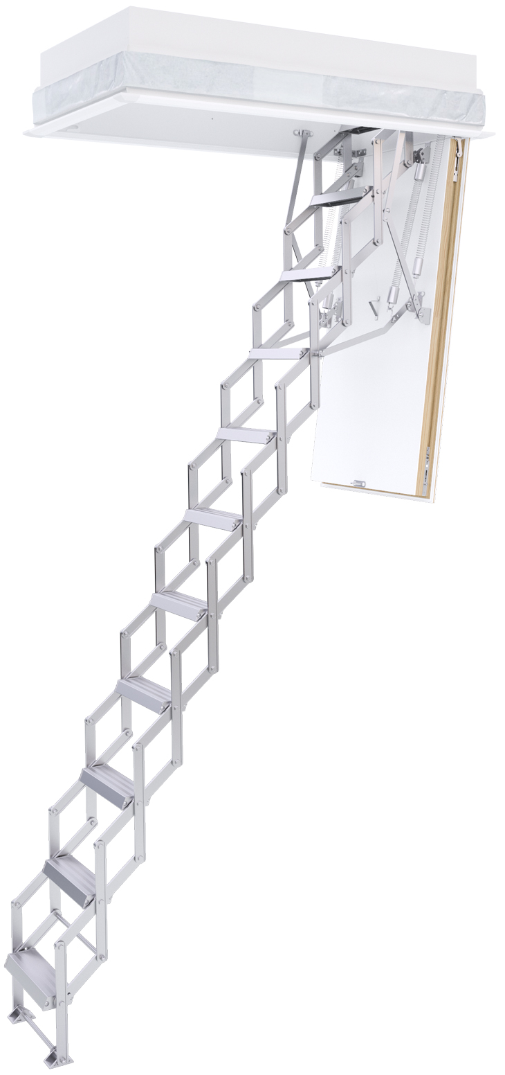 Roto Scherentreppe Aluminium Ecco Raumhöhe 225 - 275 cm | Rohbaumaß 110 x 60 cm Dachbodentreppe mit 4-Punkt Verriegelung | 0,77 W/m²K mit Lukendeckel 67 mm Stärke (RT-C114-64702) Bild-01