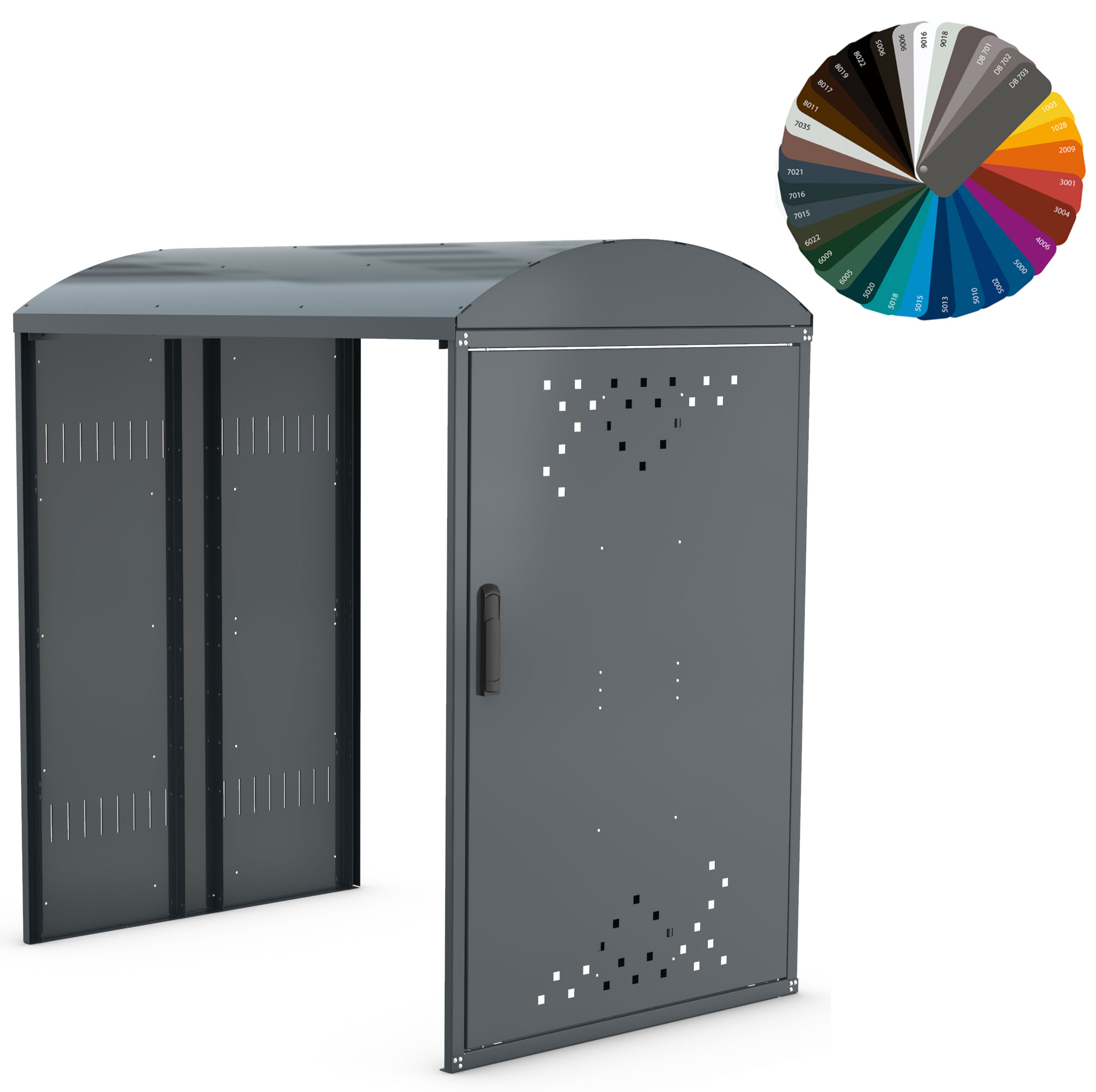 WSM Kinderwagenbox B - Anbaueinheit ohne Seitenwand - RAL nach Wahl Kinderwagengarage Anbauelement pulverbeschichtet im RAL-Farbton nach Wahl - Stahlbox mit Tür und Zylinderschloss (WSM-122000066) Bild-01