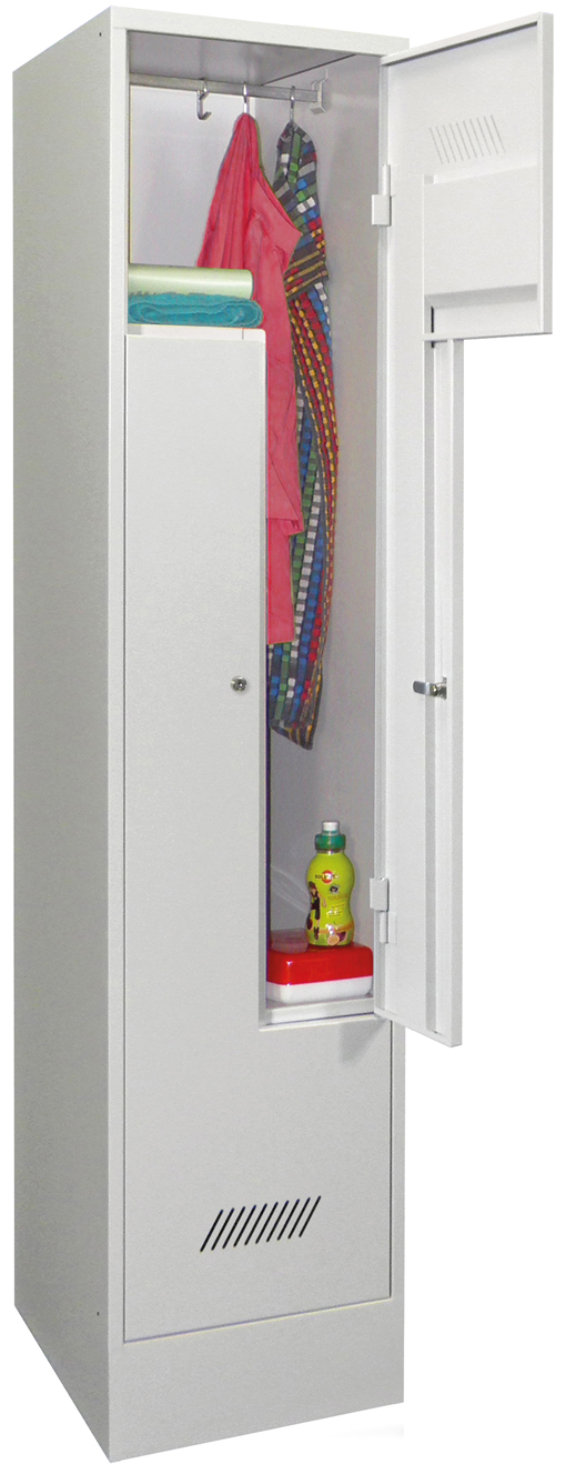 Pavoy Z-Spind mit Sockel 1850 x 400 x 500 mm - 2 Abteile mit Zylinderschloss - RAL 7035 Garderobenschrank Z-Form Stahl Fachbreite 200 mm mit Kleiderstange - Korpus lichtgrau | Türen lichtgrau (PA-60262-212-021-735) Bild-01