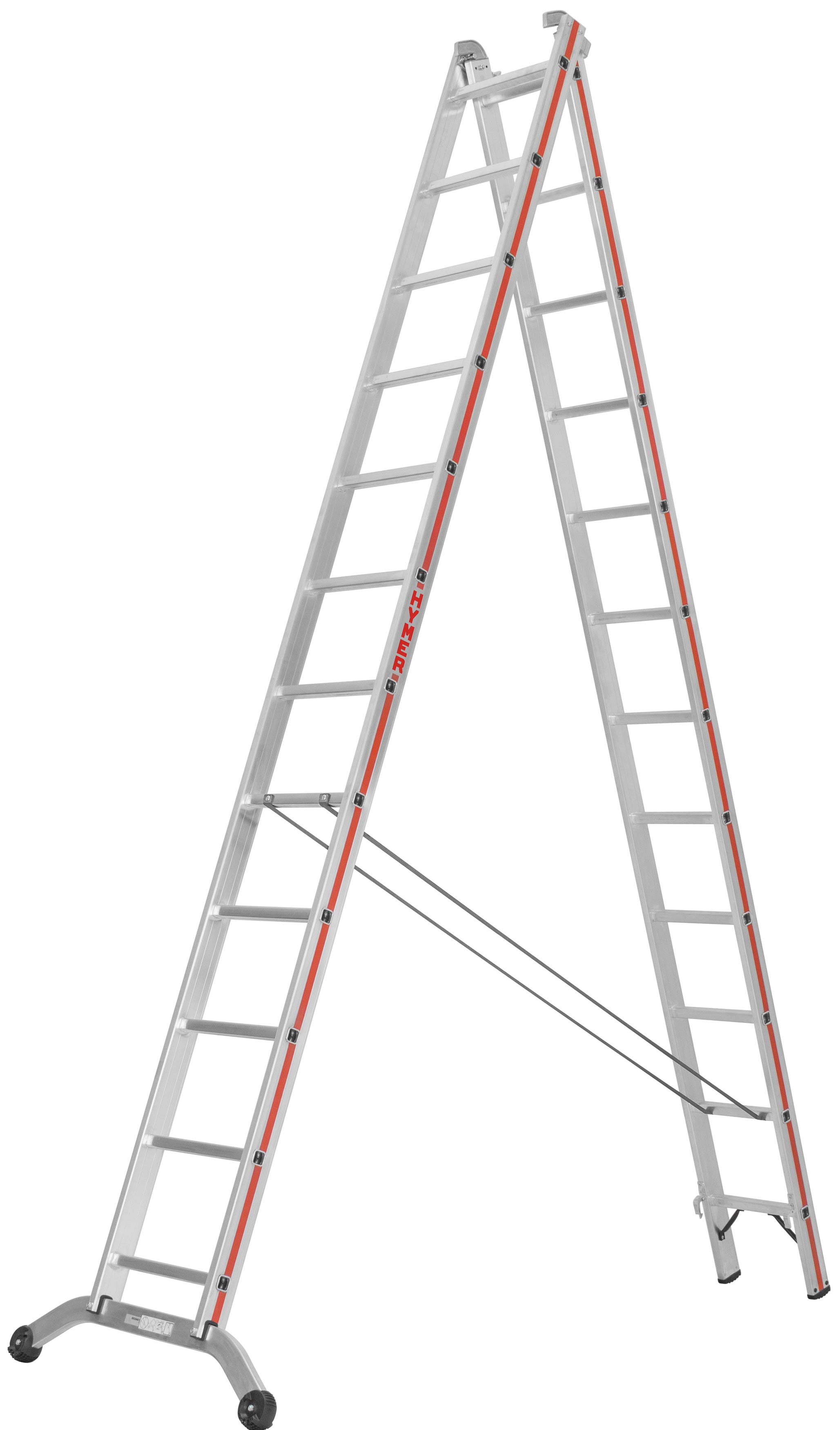 Hymer Mehrzweckleiter 2-teilig SC 60 Alu 2x12 Sprossen Aluleiter mit Traverse - Profiprogramm (HY-604524) Bild-01