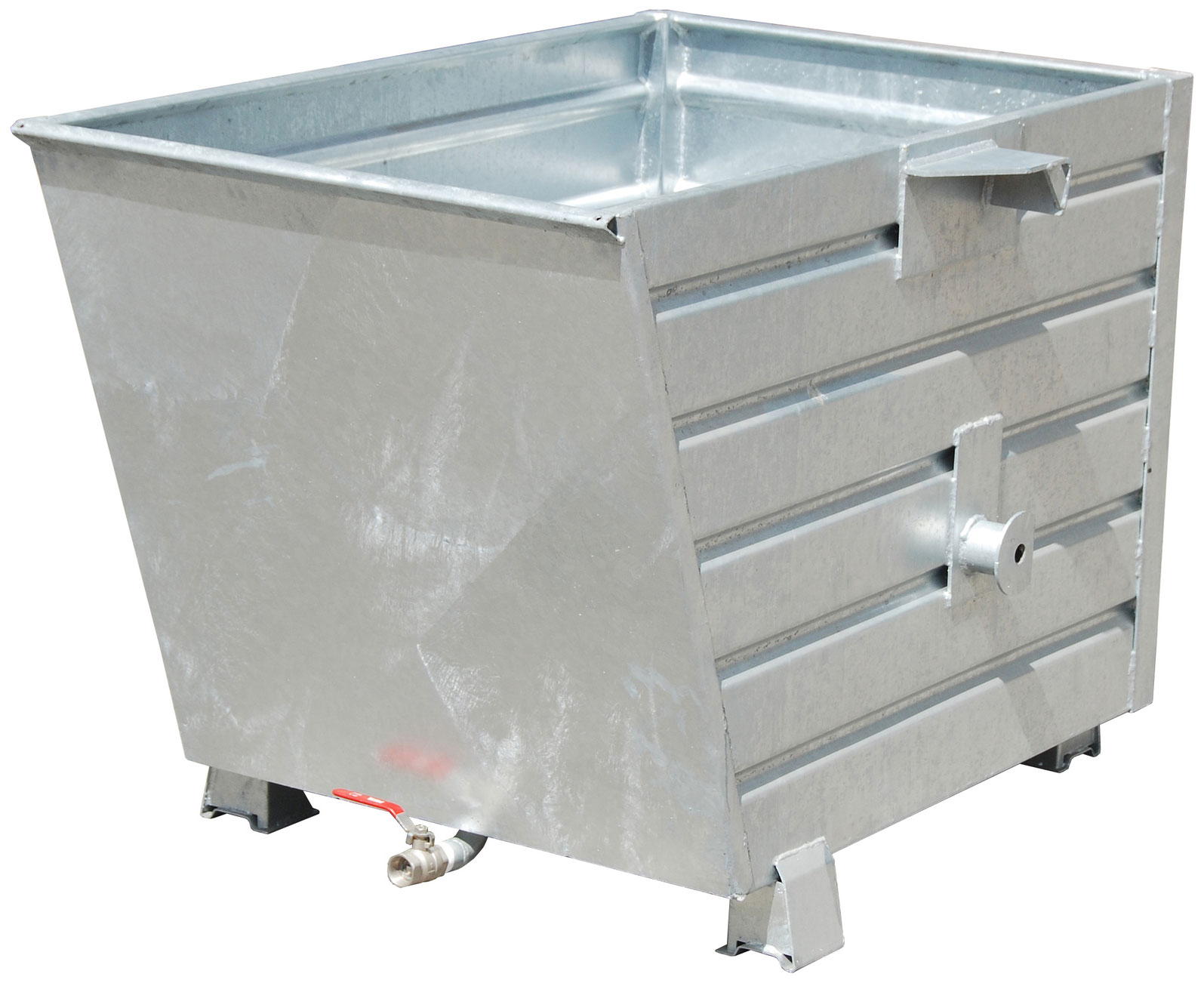 Bauer Späne-Stapelkippbehälter BSL-90 - verzinkt Kippmulde 900 Liter für Stapler mit Ablasshahn und Lochblechboden - Schuttmulde Stahl verzinkt (BA-4420-18-0000-7) Bild-01
