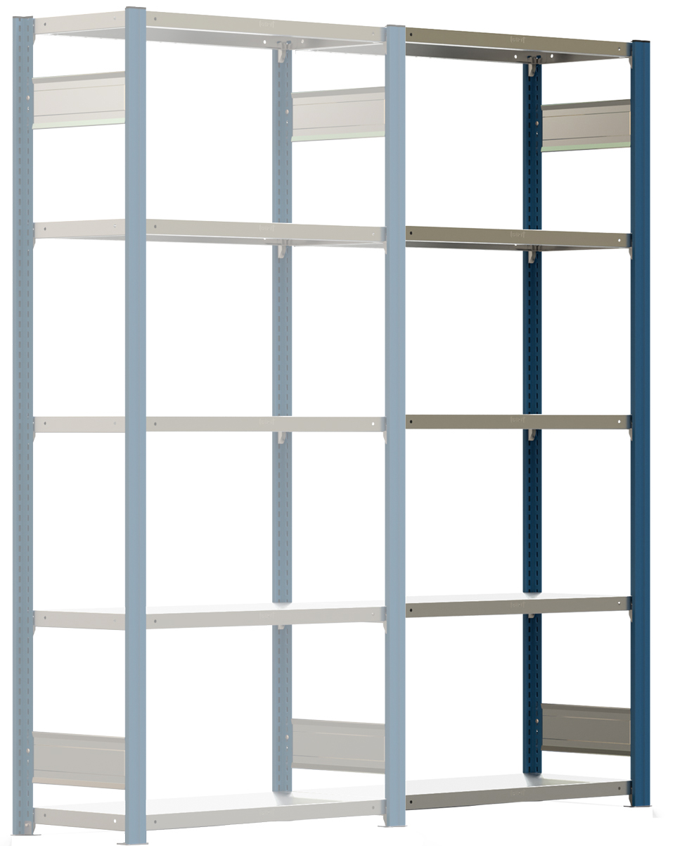 Regalwerk BERT Lagerregal 150|5 Anbaufeld 2000 x 875 x 400 mm - RAL 5010 Regal mit Kreuzdiagonalen - Fachlast 150 kg - 5 Stahlfachböden verzinkt | Regalrahmen enzianblau pulverbeschichtet (RW-B3-43112-40-EB) Bild-01