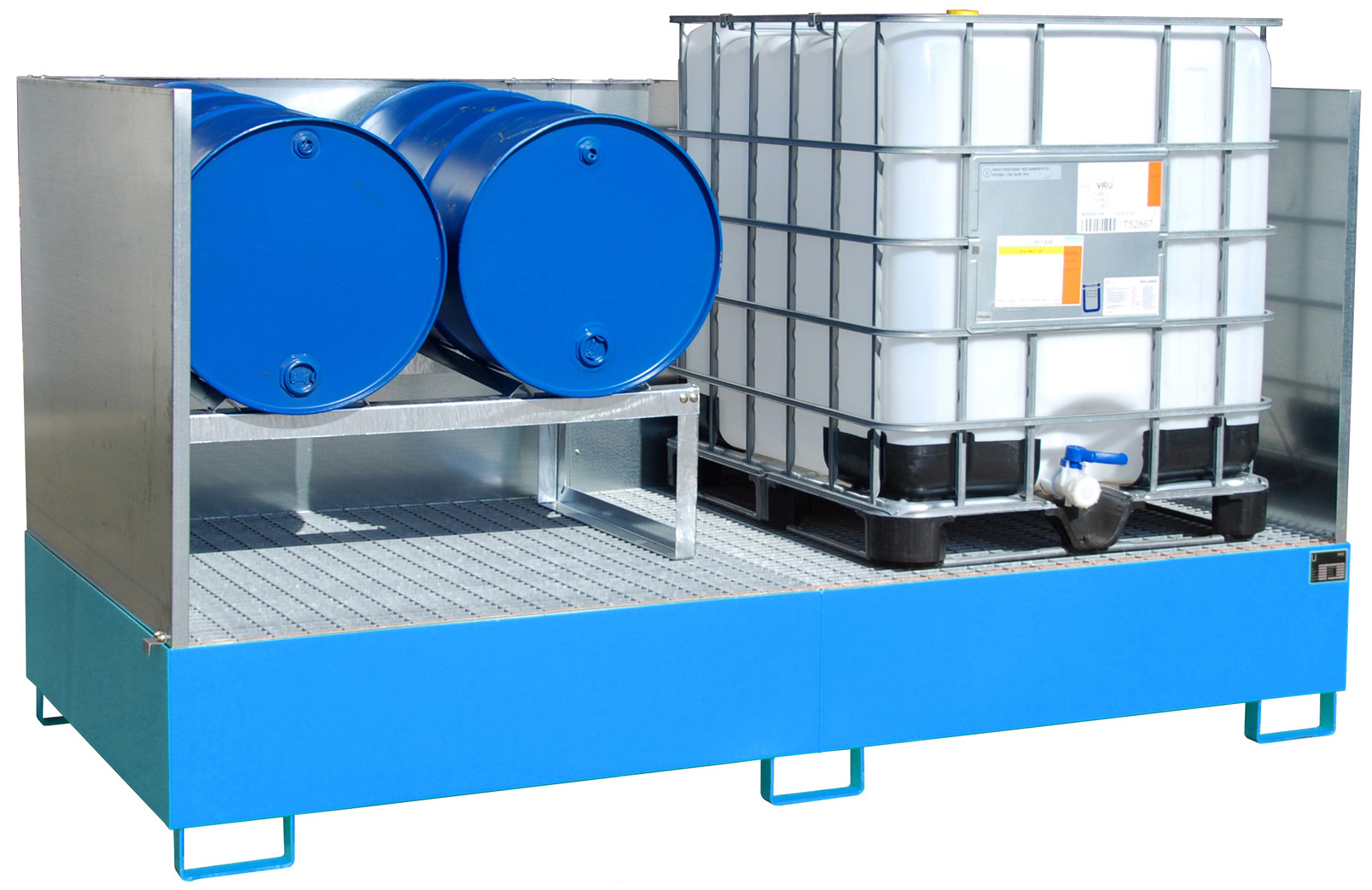 Bauer Auffangwanne Stahl AW 1000-2|SW - RAL 5012 Gefahrstoffwanne lichtblau pulverbeschichtet mit Gitterrost - Stahlwanne mit 1000 Liter Auffangvolumen (BA-4402-91-2000-3) Bild-01