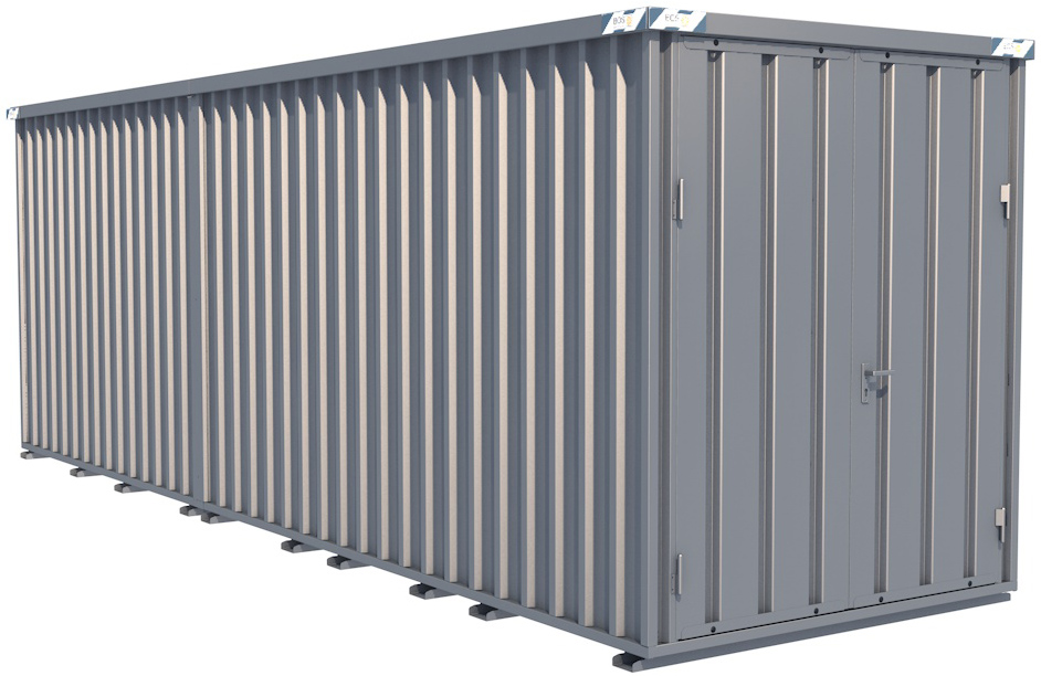 BOS Container Combination 7200 x 2100 x 2445 mm - 2-flügelige Tür auf 2 m Seite Lagercontainer mit Tür 1750 x 2235 mm - Materialcontainer 7x2 m Serie SCC2400+ unmontiert (BOS-SCC2400-7x2-SZ) Bild-01