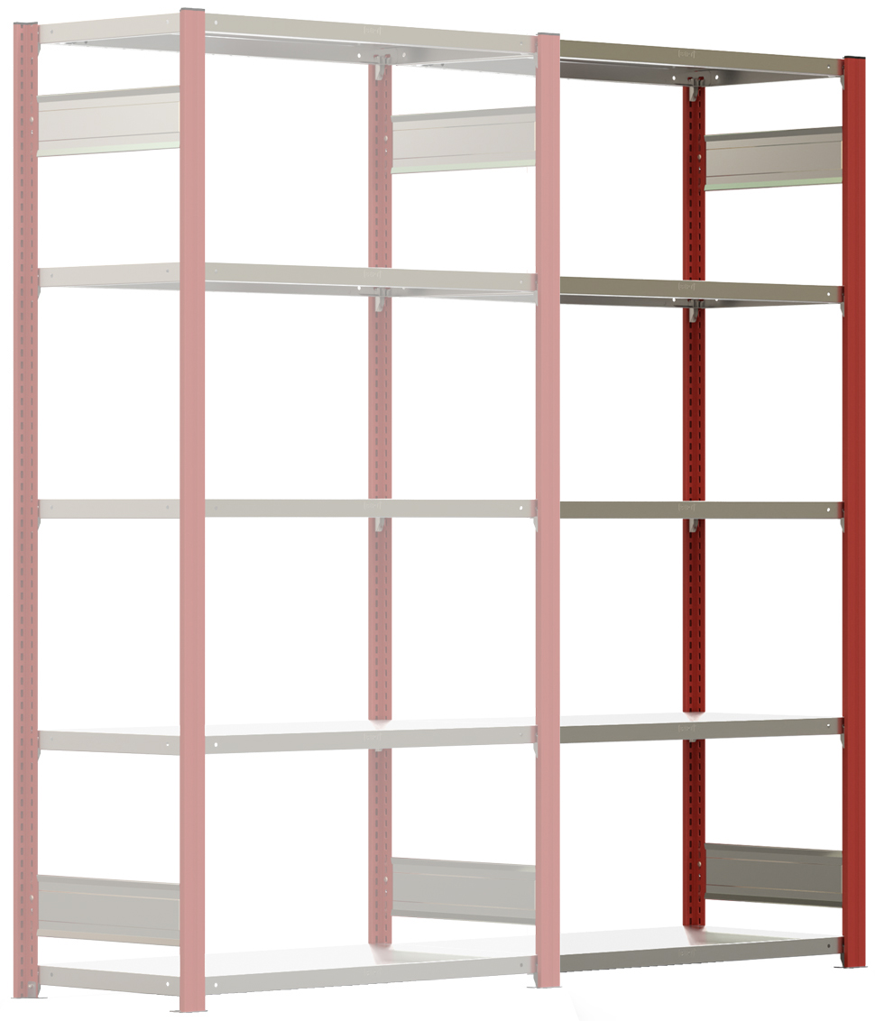 Regalwerk BERT Lagerregal 150|5 Anbaufeld 2000 x 1005 x 500 mm - RAL 3000 Regal mit Kreuzdiagonalen - Fachlast 150 kg - 5 Stahlfachböden verzinkt | Regalrahmen feuerrot pulverbeschichtet (RW-B3-43122-50-FR) Bild-01