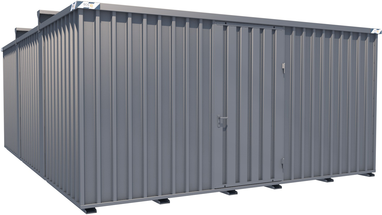 BOS Container Combination 5100 x 6560 x 2660 mm - 1-flügelige Tür auf 5 m Seite Lagercontainer mit Tür 1150 x 2235 mm - Materialcontainer 5x6 m Serie SCC2400+ unmontiert (BOS-SCC2400-5x6-LE) Bild-01