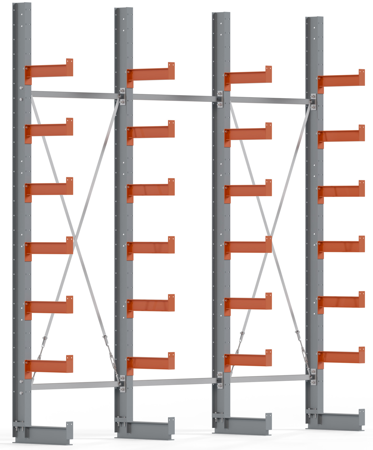 Regalwerk KARL BASIC 2250 Kragarmregal einseitig Komplettset 3000 x 3000 x 400 mm Lagerregal 3 Felder mit Kragarmlast 1100 kg | Ständerlast 2250 kg - 7 Ebenen | Kragarme frei verstellbar (RW-B6-50300-40-S2) Bild-01