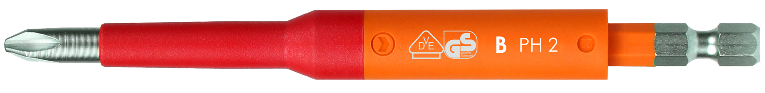 Felo VDE SAFETY Bit E 6,3 Phillips PH 2 x 125 IEC SAFETY Phillips Kreuz Schrauben Bit | Einsatzbereich bis 10.000 V geprüft nach DIN EN IEC 60900:2018 (FL-3120590) Bild-01