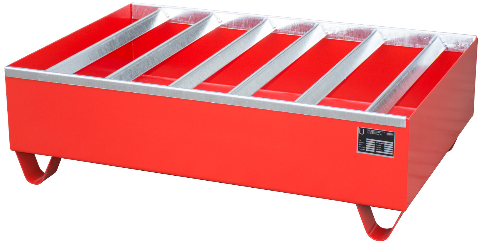 Bauer Auffangwanne Stahl PW 200-2 - RAL 3000 Gefahrstoffwanne feuerrot pulverbeschichtet mit Fassauflage - Stahlwanne mit 224 Liter Auffangvolumen (BA-4471-82-0000-2) Bild-01