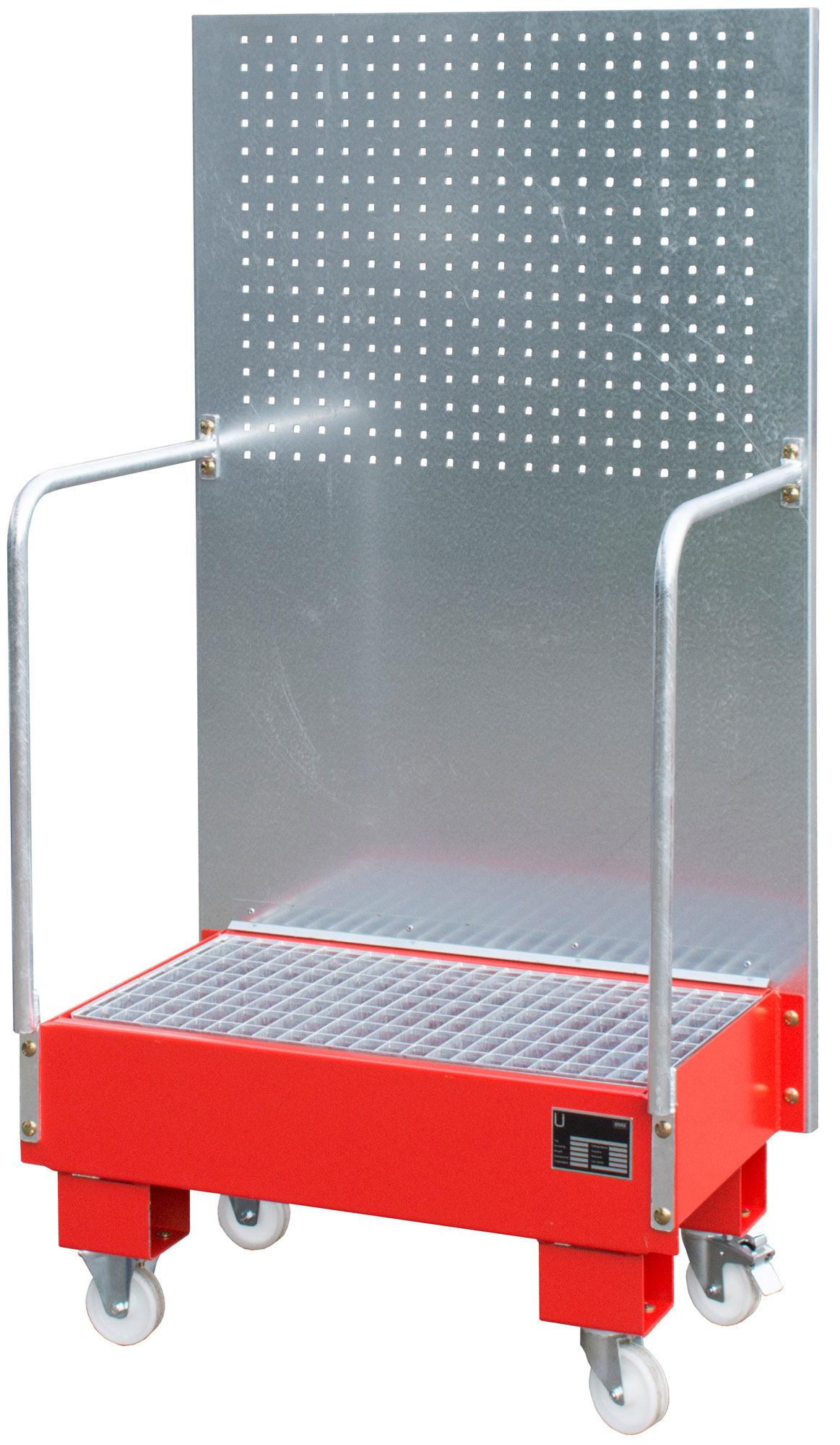 Bauer Auffangwanne fahrbar Stahl LPW 60-2 - RAL 3000 Gefahrstoffwanne mobil feuerrot pulverbeschichtet mit Gitterrost - Stahlwanne für 2 Fässer 60 Liter (BA-4447-56-0000-2) Bild-01