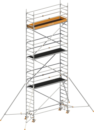 Fahrgerüst Layher Uni Standard P2 1411126 mit Stützen und Telegeländer - Arbeitshöhe 8,20 m fahrbares Gerüst mit teleskopierbaren Geländern - Rollgerüst Sicherheitsaufbau P2 mit Gerüststützen (LS-1411126) Bild-01