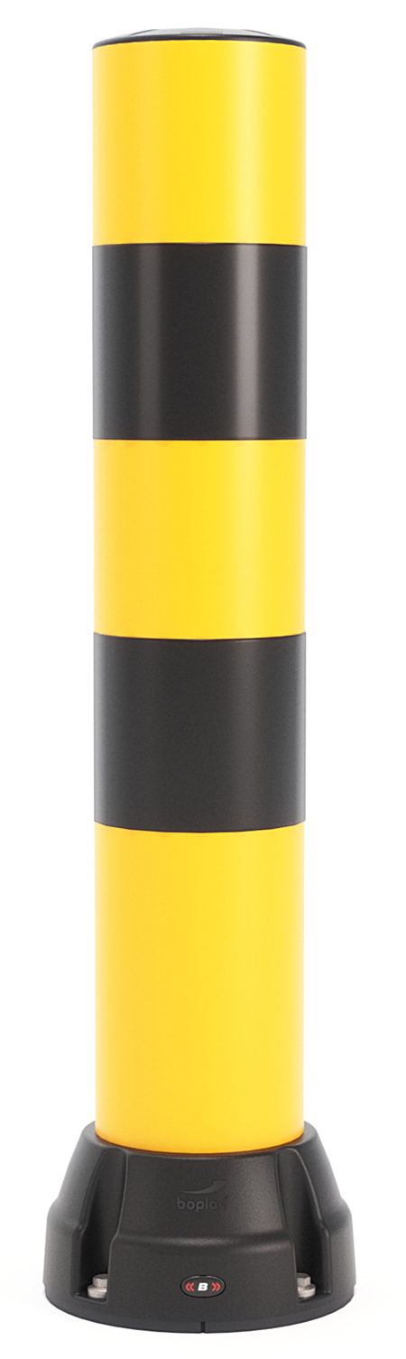 boplan Rammschutzpoller Bollard 170B gelb | schwarz Ø 170 mm - 1000 mm Anfahrschutz aus Kunststoff mit Aufprall-Kennzeichnung - Extrilene Rundpfostenzum aufdübeln RAL 1003 (BP-PPBO-170B-1000-S2YBZ) Bild-01
