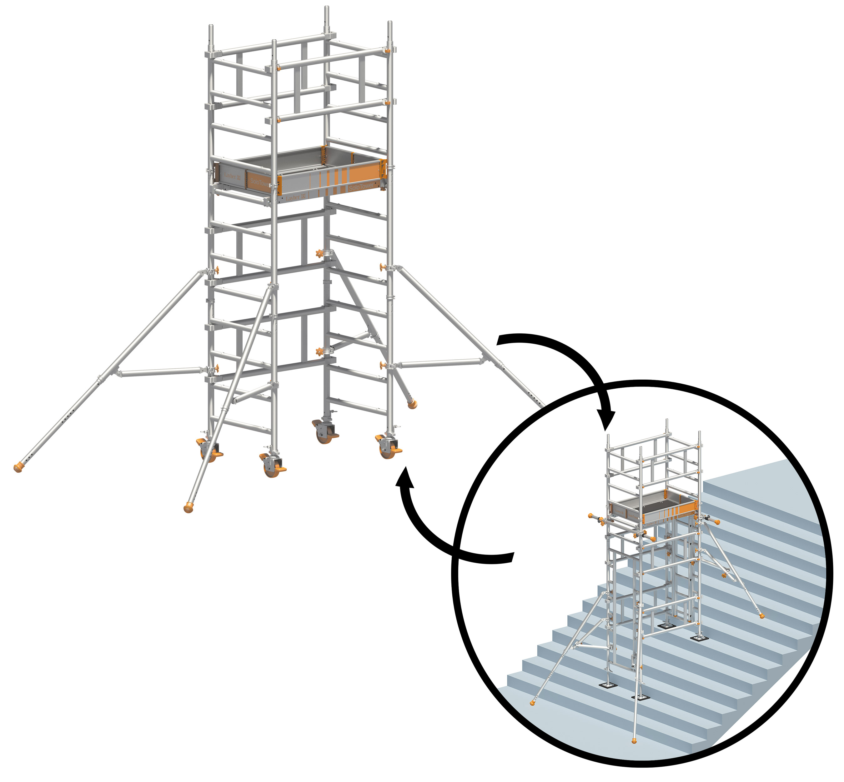 Rollgerüst Layher Solo Tower P2 hawego PLUS - AH 4,15 m | 4,65 m Gerüst mit TreppenKit-Optimierung - Arbeitshöhe Fahrgerüst 4,15 m | Treppengerüst 4,65 m (LS-1600102-HP) Bild-01