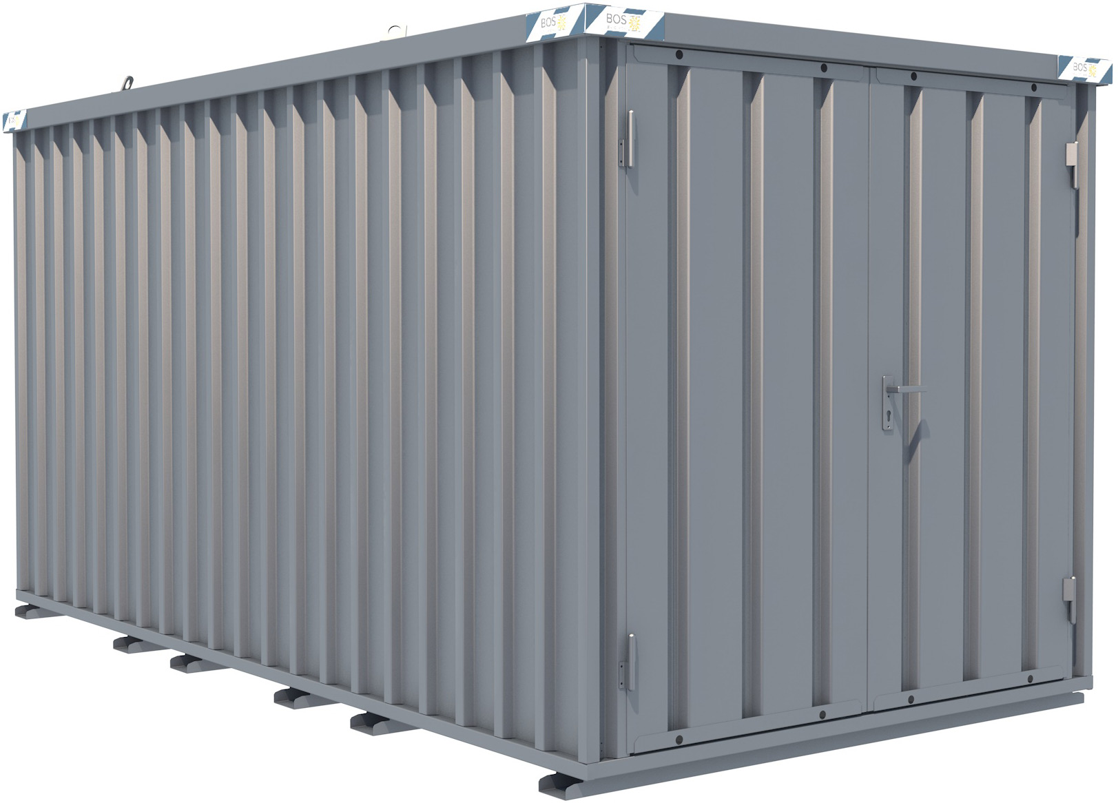BOS Schnellbaucontainer 4100 x 2100 x 2100 mm - 2-flügelige Tür auf 2 m Seite Lagercontainer mit Tür 1750 x 1890 mm - Materialcontainer 4x2 m Serie SC3000+ unmontiert (BOS-SC3000-4x2-SZ) Bild-01