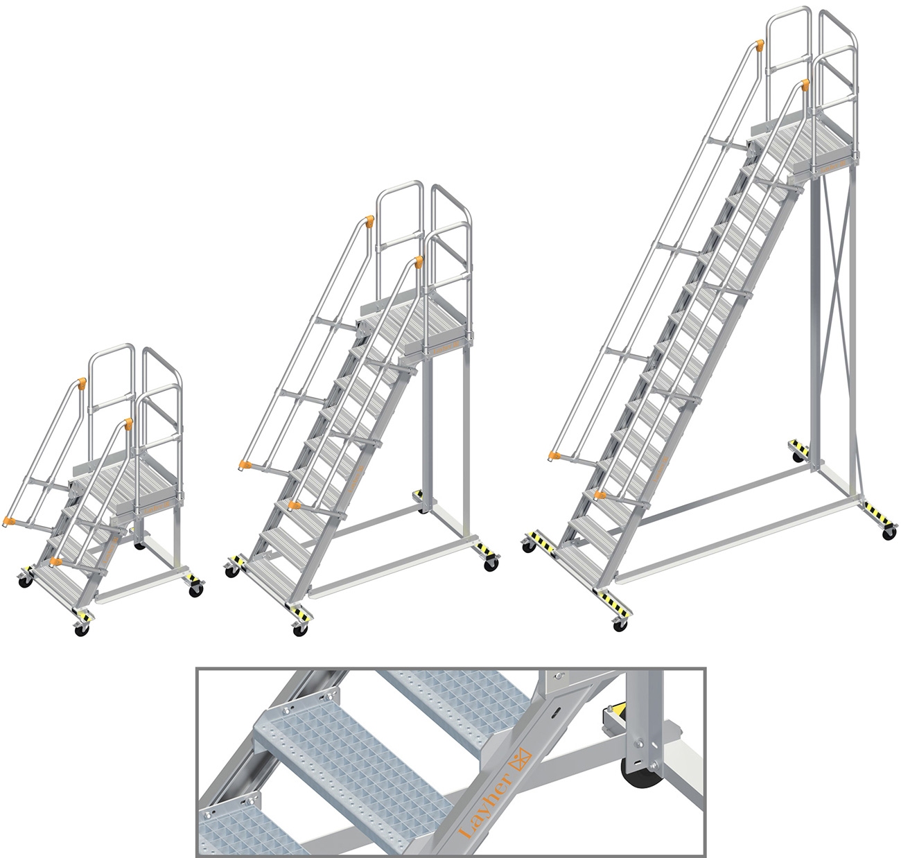 Layher Wartungsbühne 60° SG - 600 mm breit - mit Umlaufgeländer