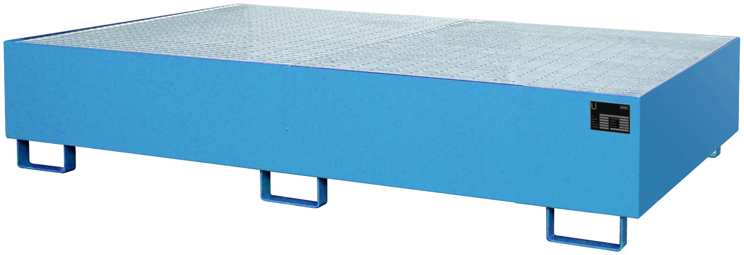 Bauer Regalwanne Stahl RW-GR 2700-2 - RAL 5012 Auffangbehälter mit Gitterrost für Regalfeldlänge 2700 mm - Stahlwanne lichtblau pulverbeschichtet mit 540 Liter Auffangvolumen (BA-4518-46-0000-3) Bild-01