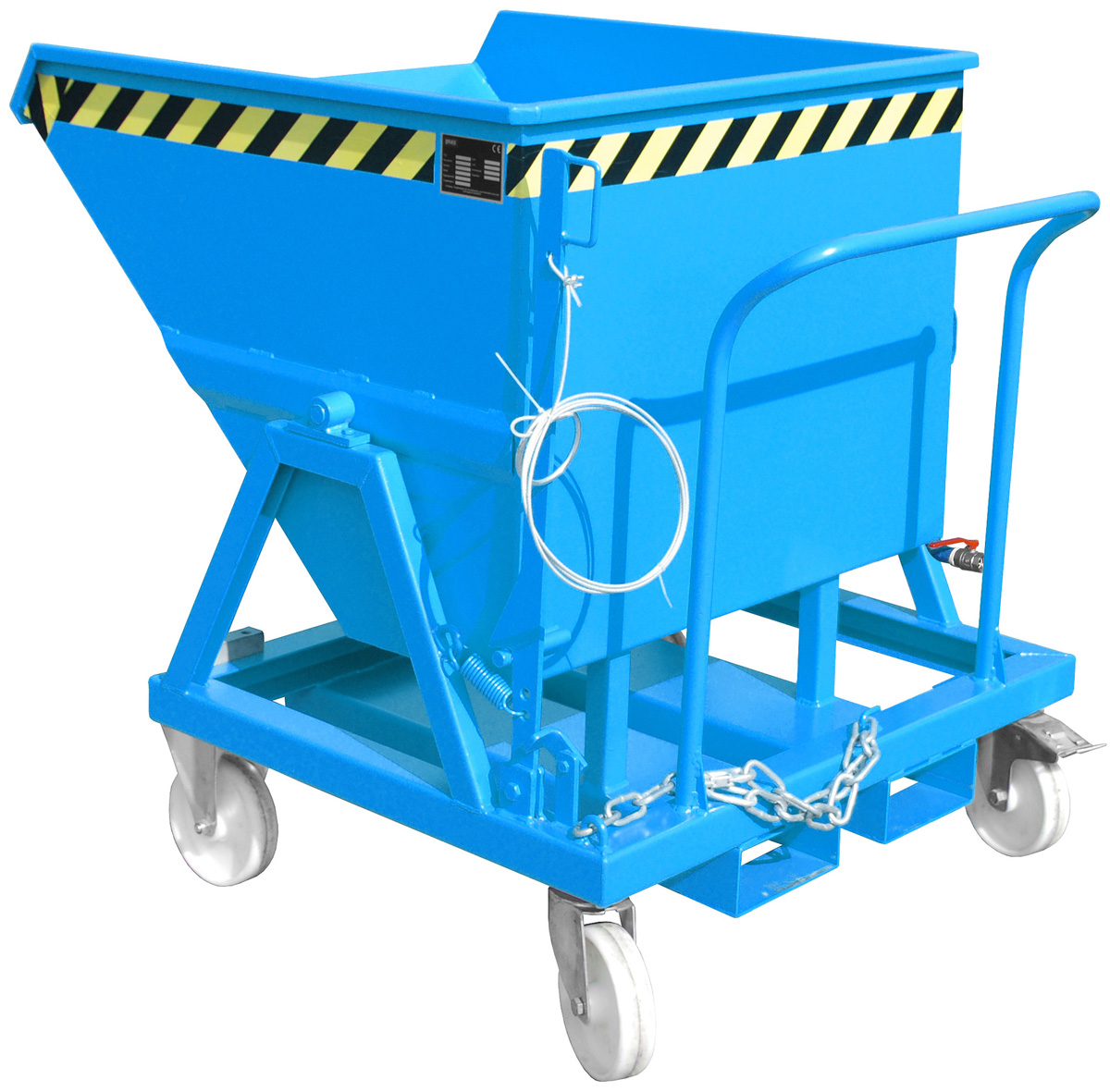Bauer Muldenkipper SKS-400 - RAL 5012 Kippmulde 400 Liter für Stapler mit Lenkrollen und Ablasshahn - Schuttmulde lichtblau pulverbeschichtet (BA-4541-18-0000-3) Bild-01
