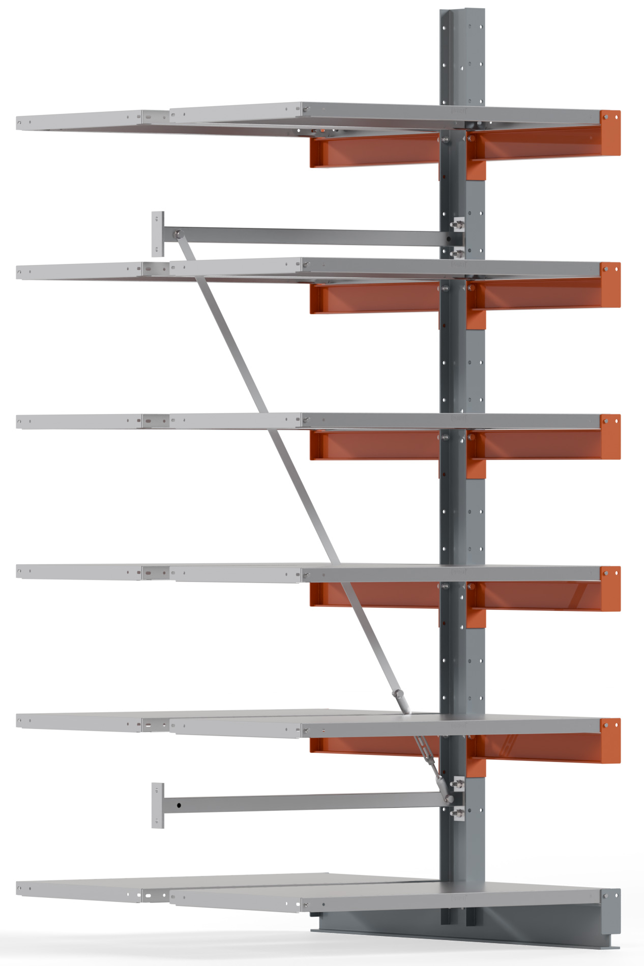 Regalwerk KARL BASIC 1750 Kragarmregal Stahlboden doppelseitig Anbaufeld 2500 x 1000 x 600 mm Lagerregal mit Kragarmlast 730 kg | Ständerlast 1750 kg - 2x6 Ebenen mit Fachböden | Kragarme frei verstellbar (RW-B6-54211-60) Bild-01